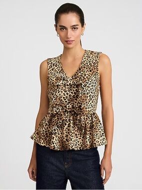 Express Leopard Print Bow Peplum Tank Top Tan/Black M